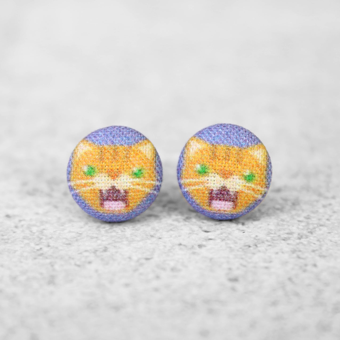 Screaming Orange Cat Fabric Button Earrings