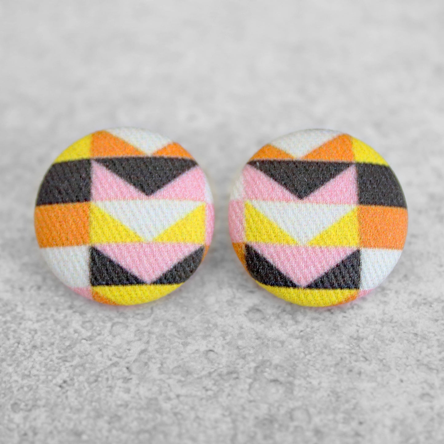 Bold 7/8 Inch Warm Mod Fabric Button Earrings