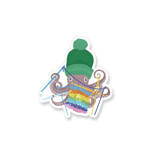Rainbow Crochet Octopus Vinyl Sticker