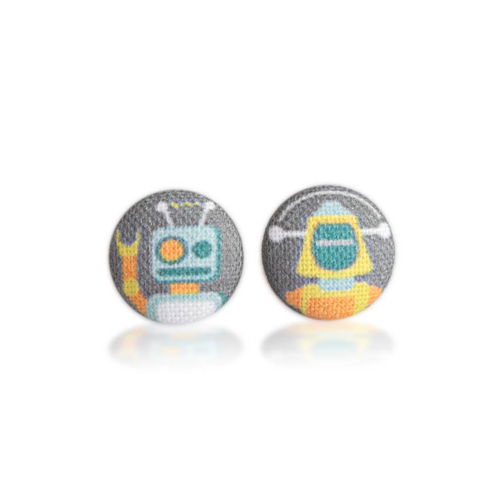 Robot Fabric Button Earrings