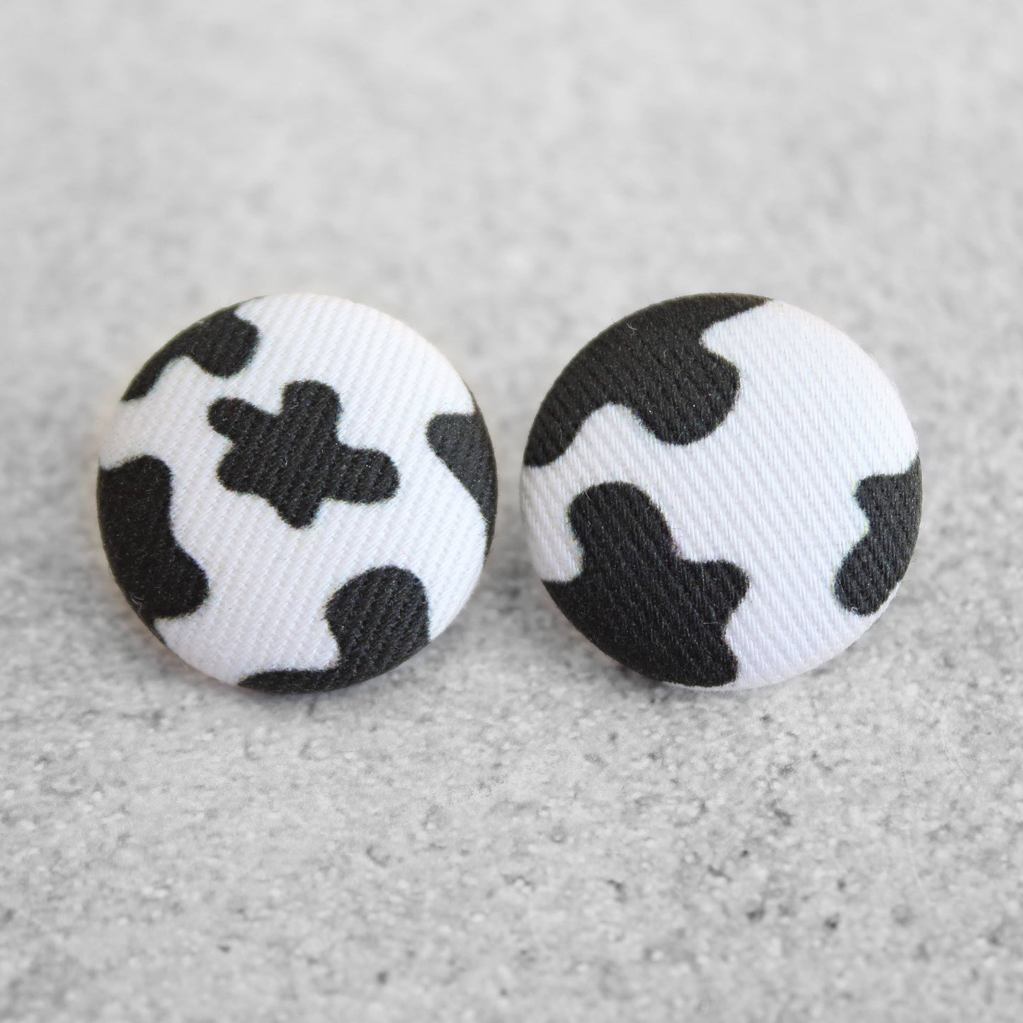 Bold 7/8 Inch Cow Print Fabric Button Earrings