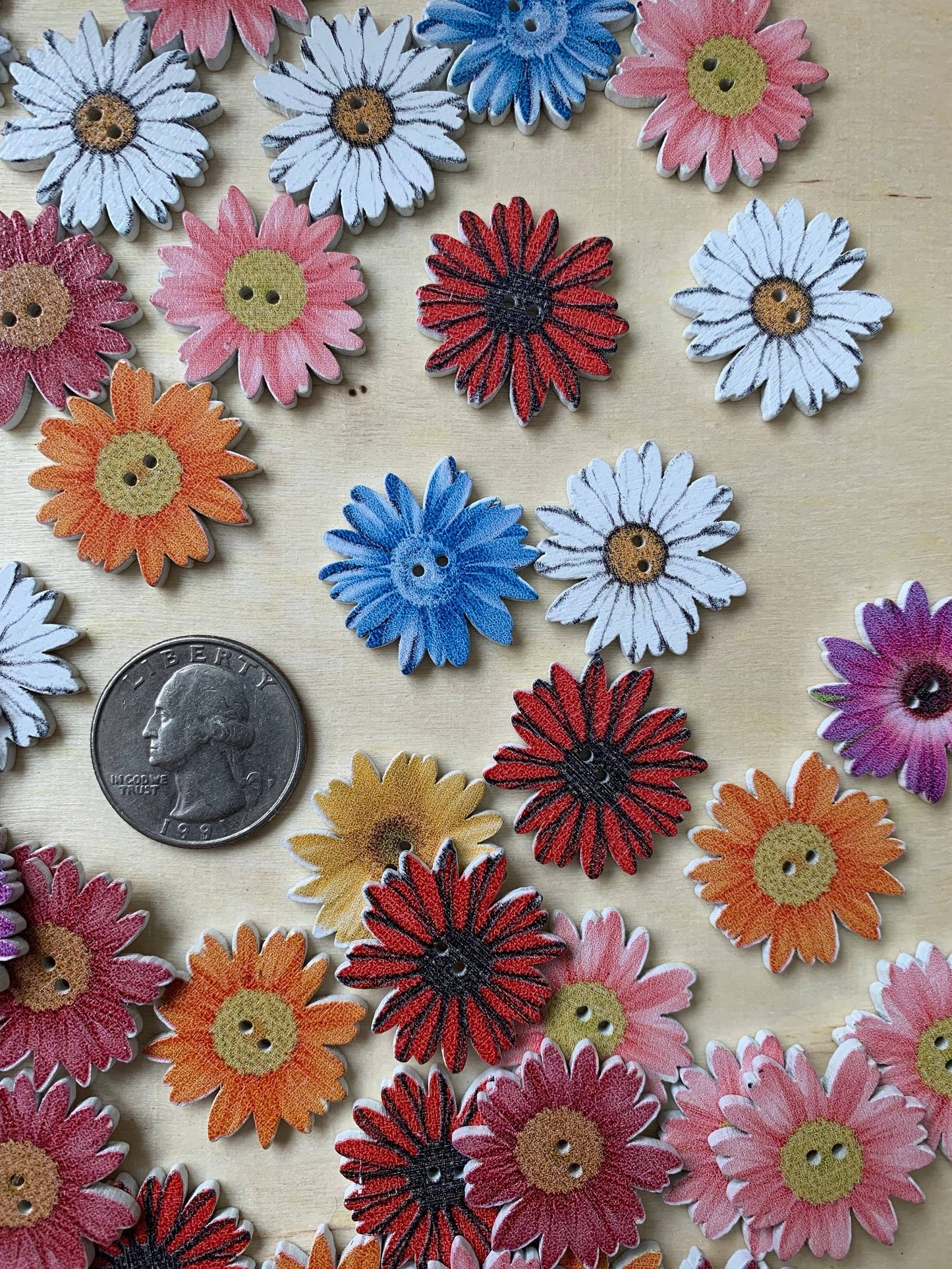 Wooden Buttons, 1 Inch, Daisy Buttons, Assorted Styles, Craf