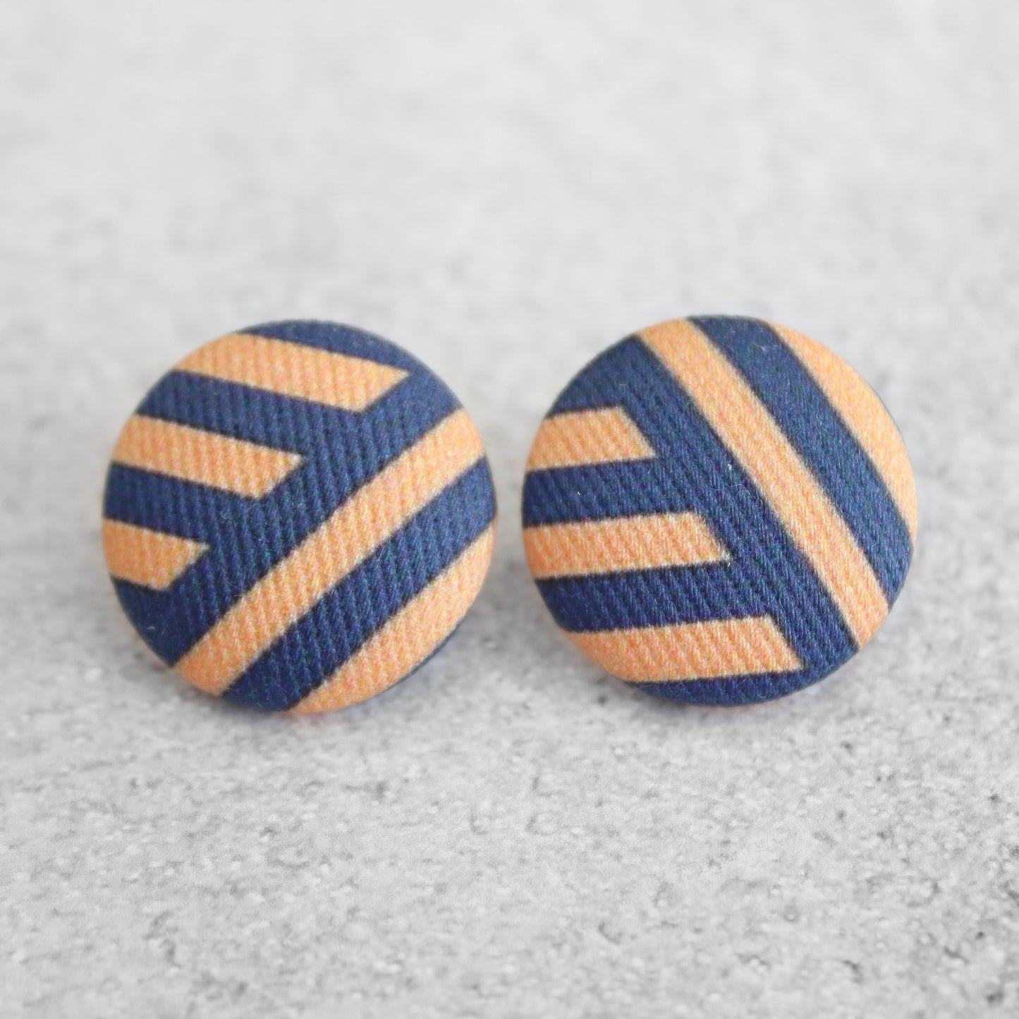 Bold 7/8 Inch Angled Stripes Fabric Button Earrings