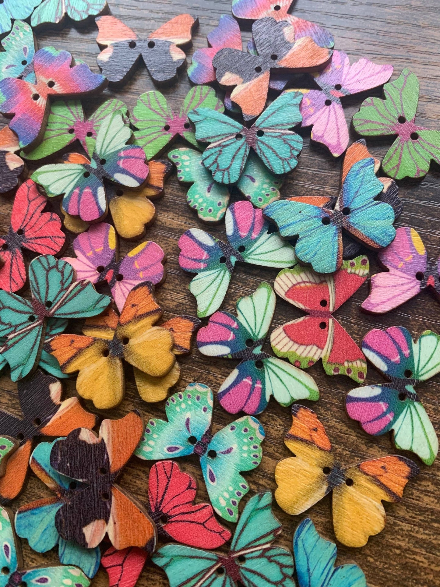 Wooden Butterfly Buttons, Assorted - Colorful Craft buttons