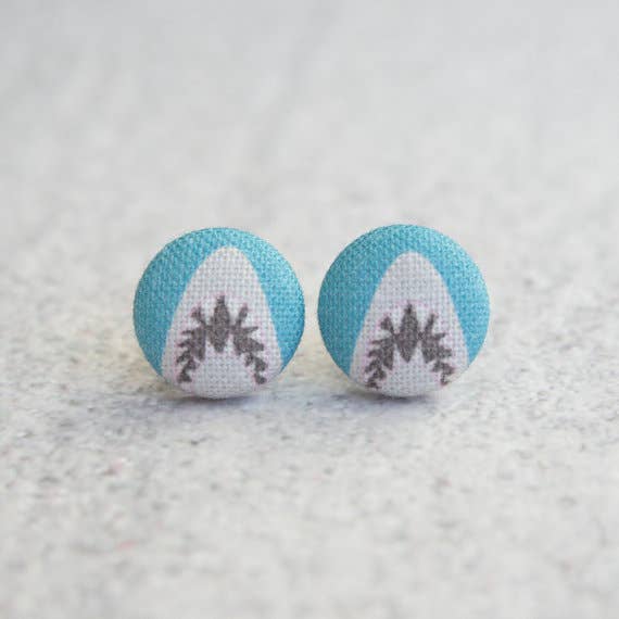 Shark Attack Fabric Button Earrings