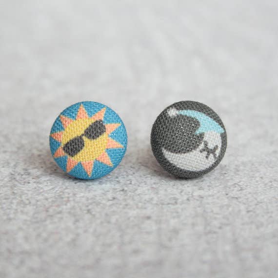 Sun and Moon Fabric Button Earrings