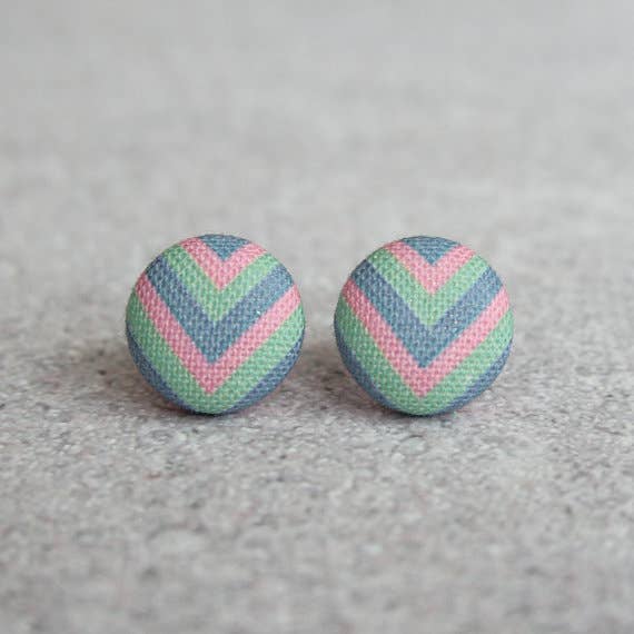 Pastel Fabric Button Earrings