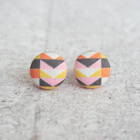 Warm Mod, Fabric Covered Button Earrings