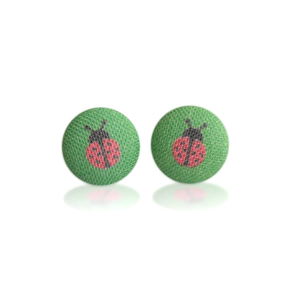 Ladybug Fabric Button Earrings