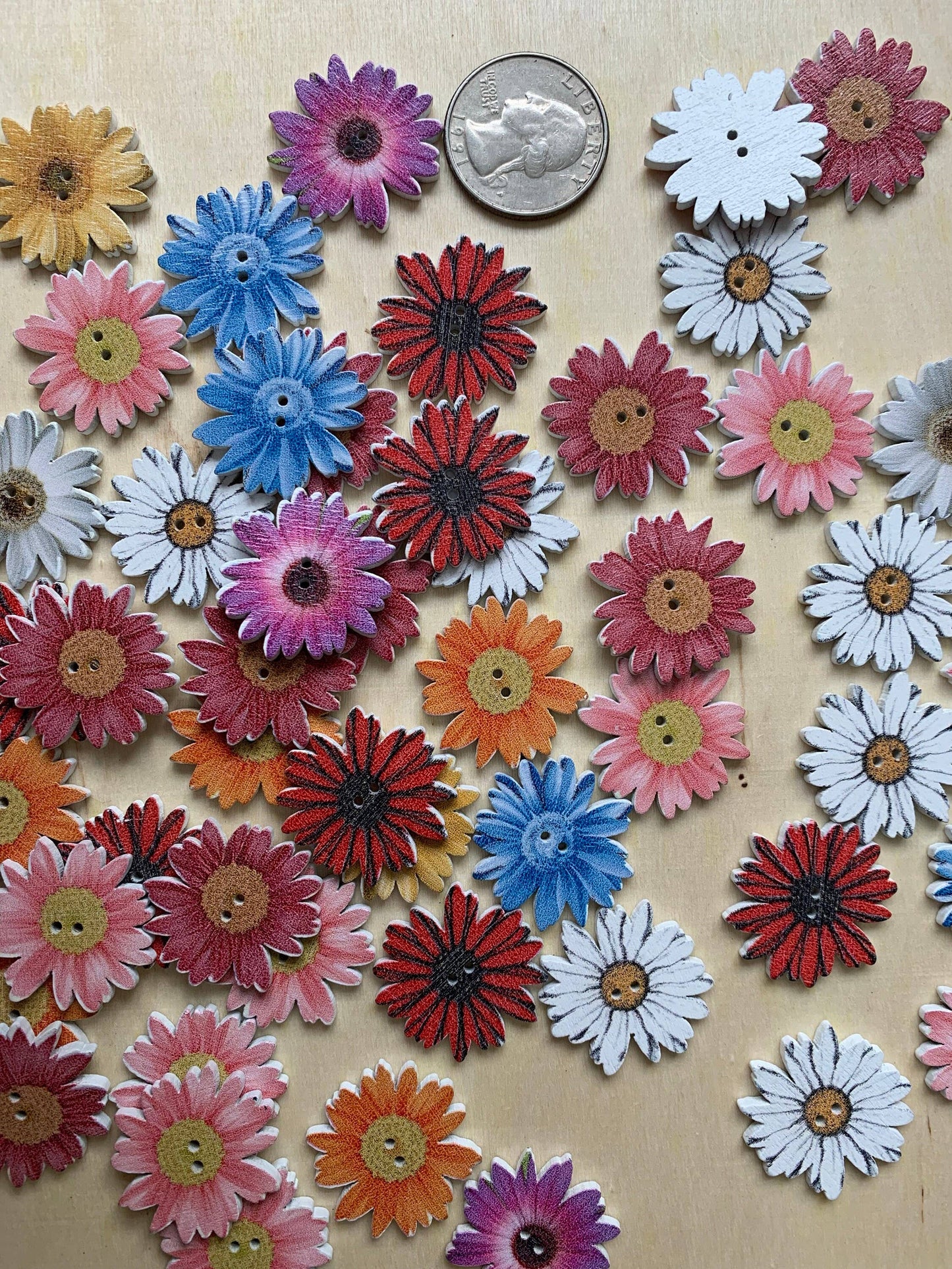 Wooden Buttons, 1 Inch, Daisy Buttons, Assorted Styles, Craf
