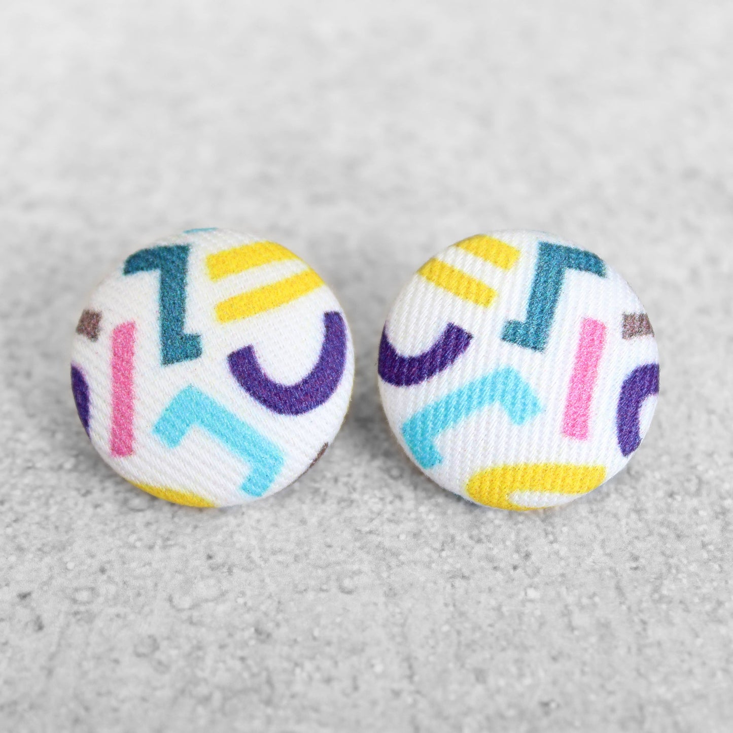 Bold 7/8 Inch Awesome 90s Fabric Button Earrings