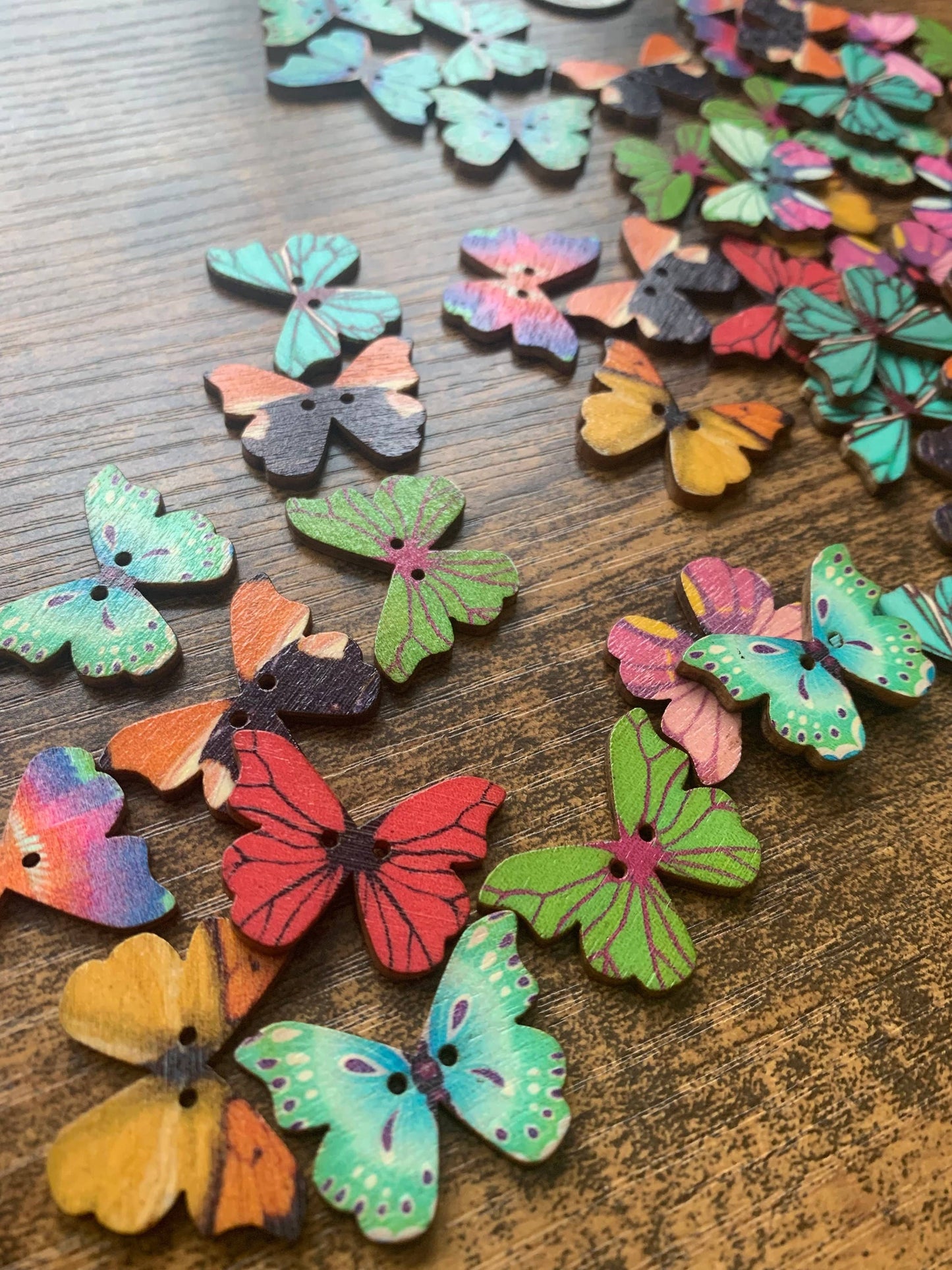 Wooden Butterfly Buttons, Assorted - Colorful Craft buttons