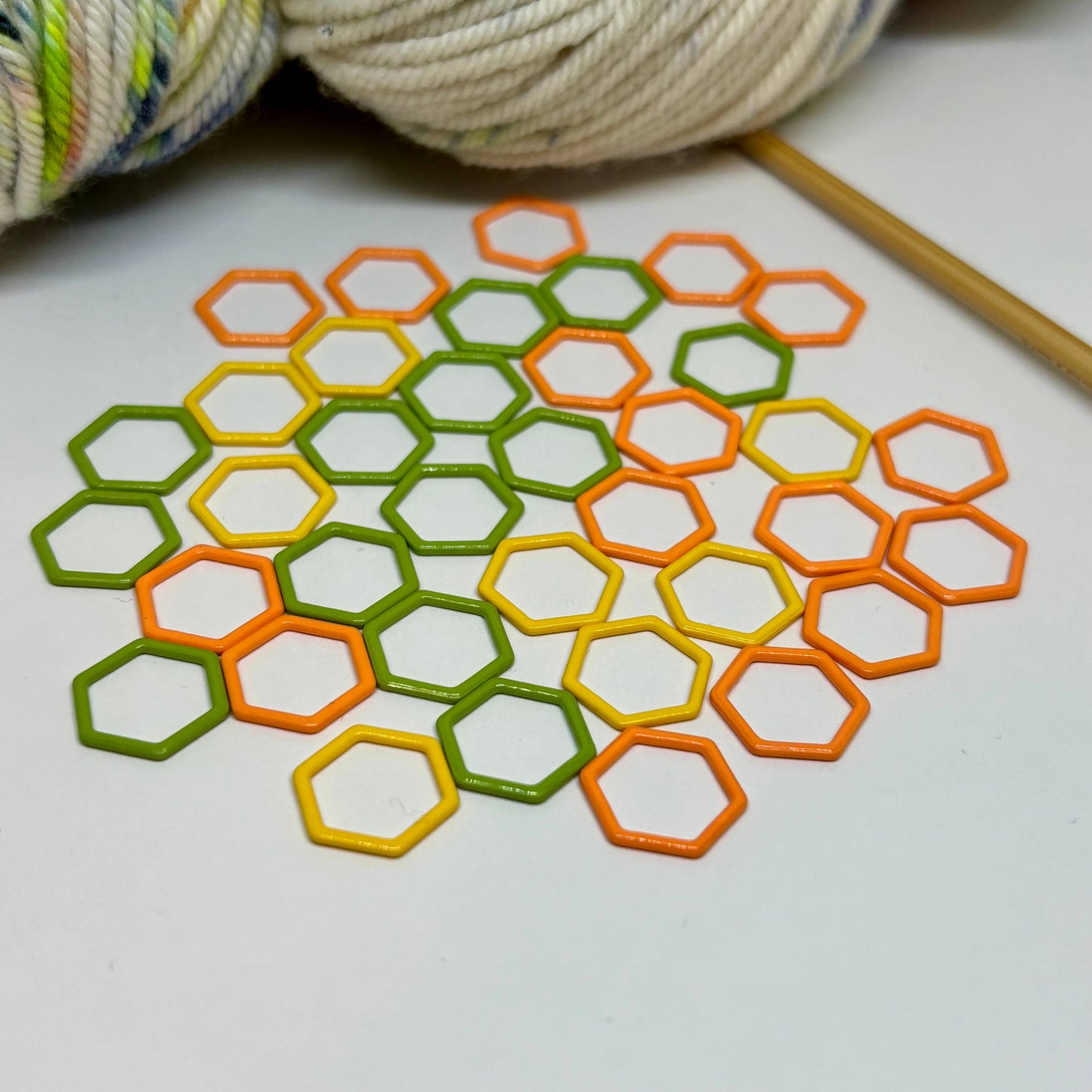 Hexagon Knitting Stitch Markers Set - Single Color or 3color