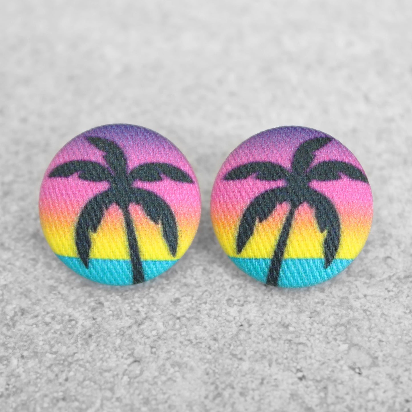 Bold 7/8 Inch Vacation Fabric Button Earrings