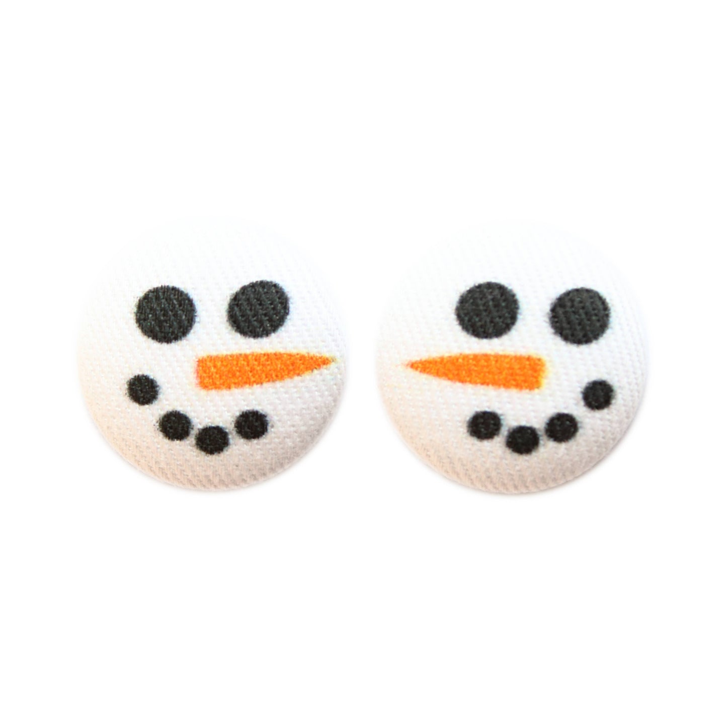 Bold 7/8 Inch Snow Man Face Fabric Button Earrings