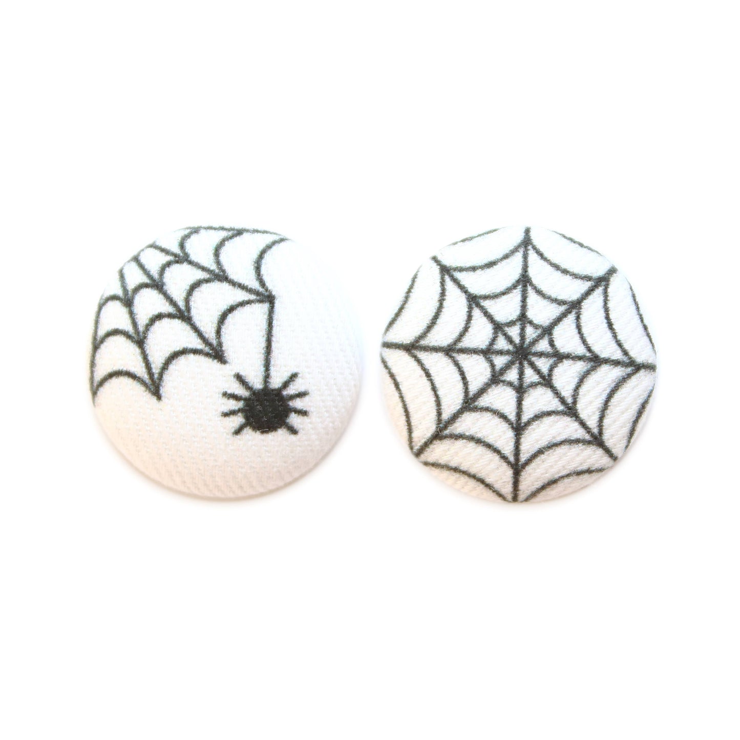 Bold 7/8 Inch Spider Web Halloween Fabric Button Earrings
