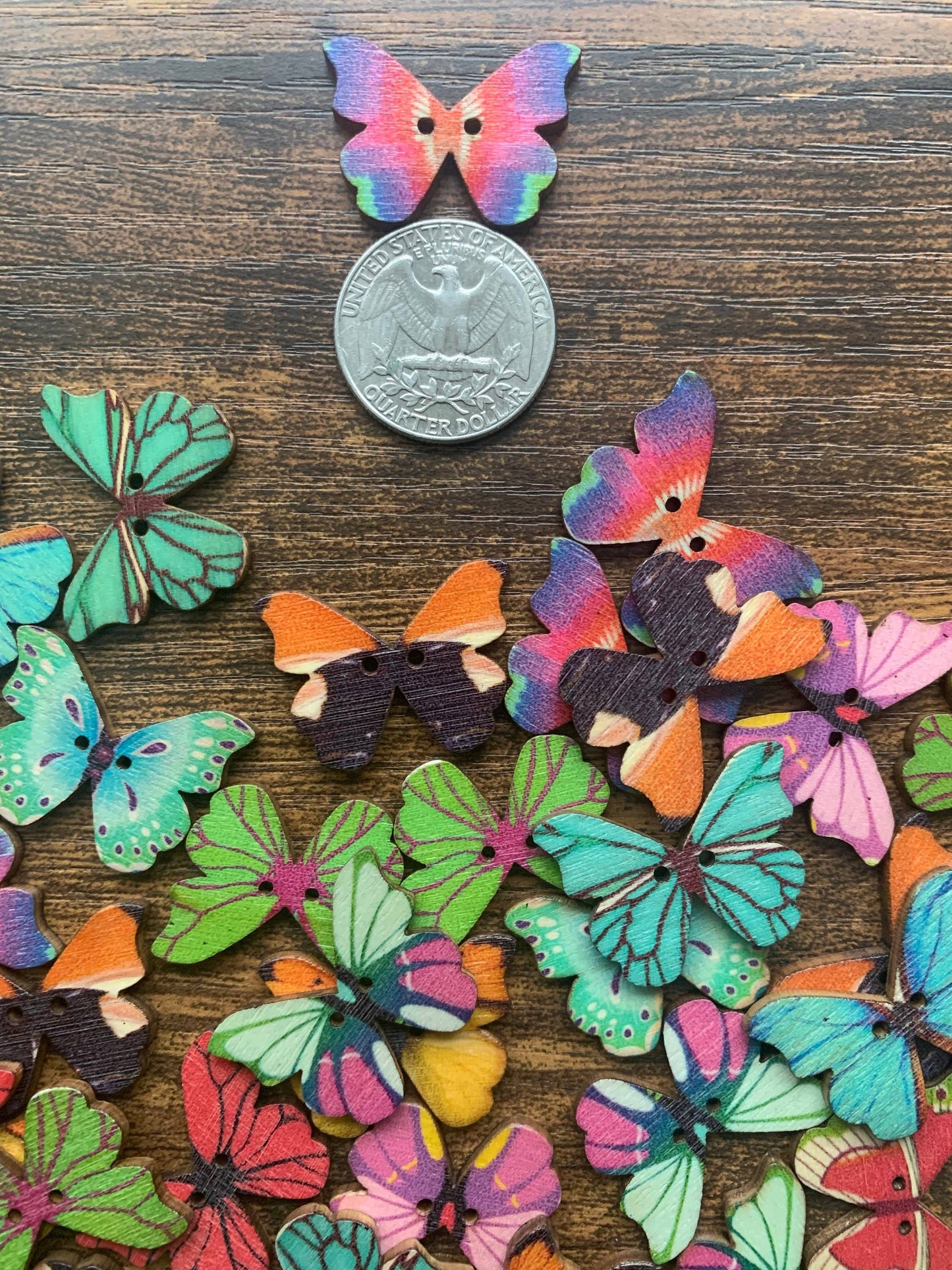 Wooden Butterfly Buttons, Assorted - Colorful Craft buttons