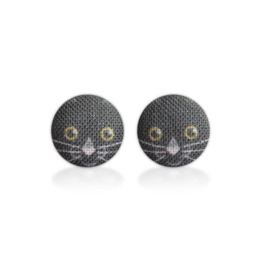 Black Cat Fabric Button Earrings