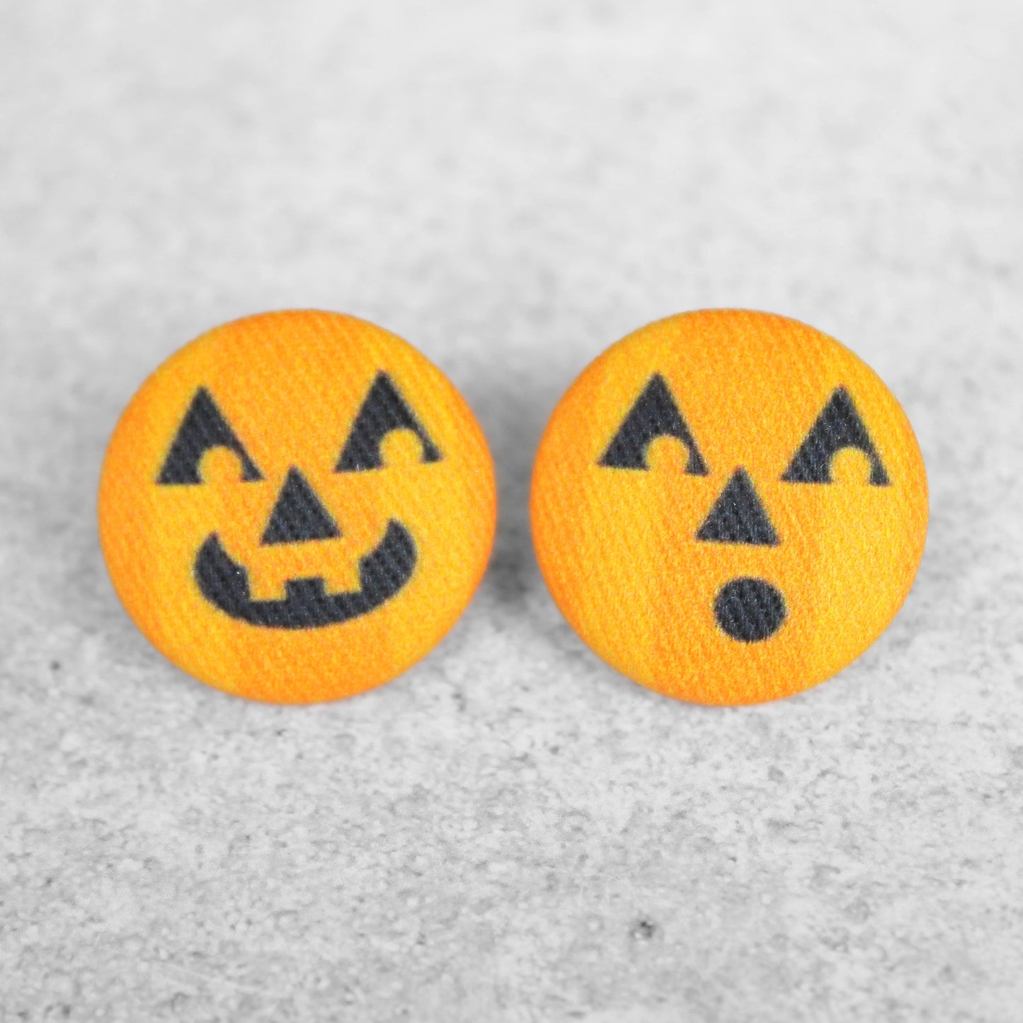 Bold 7/8 Inch Jack O Lantern Fabric Button Earrings