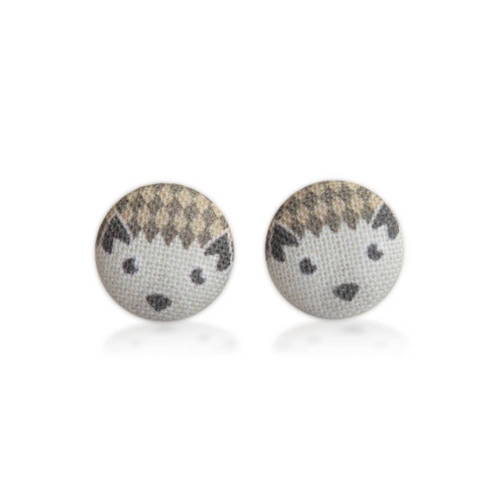 Hedgehog Fabric Button Earrings