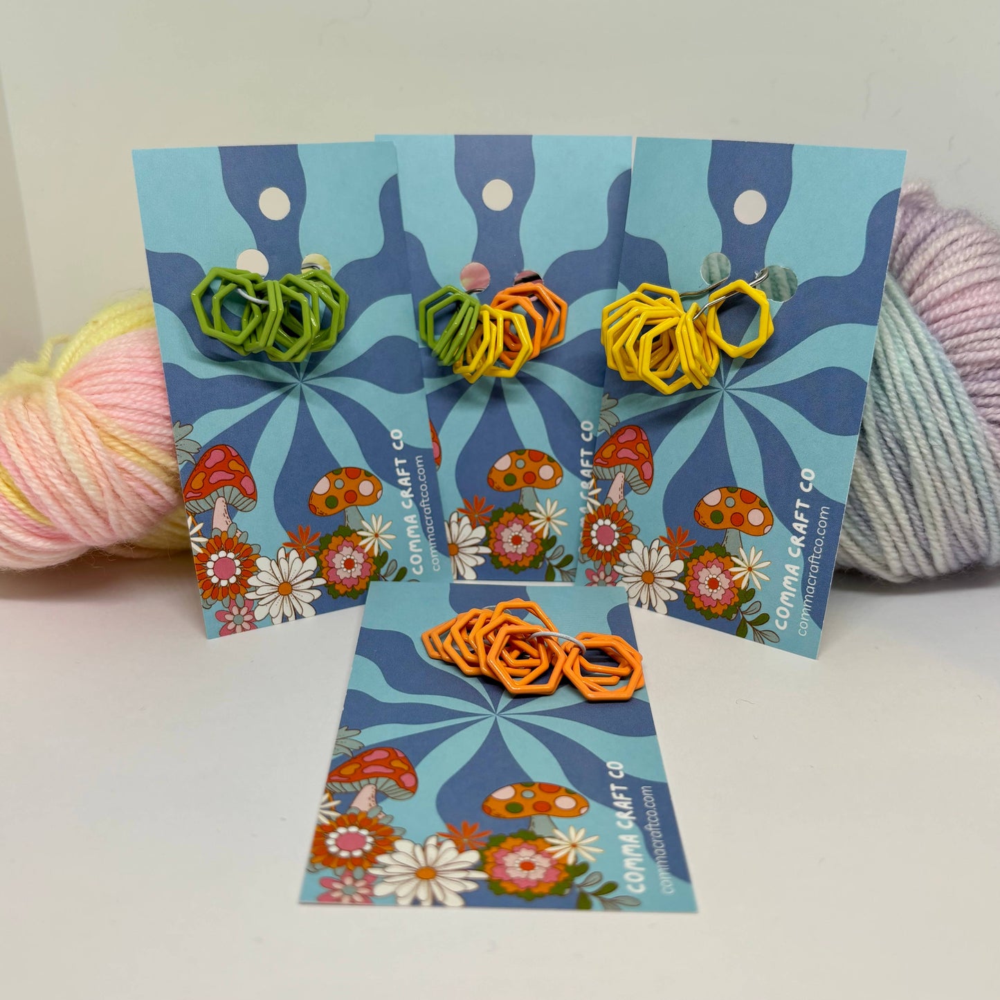 Hexagon Knitting Stitch Markers Set - Single Color or 3color