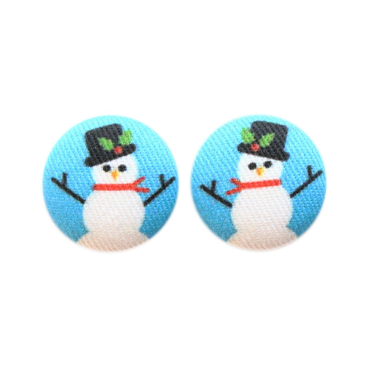 Bold 7/8 Inch Snowmen Fabric Button Earrings