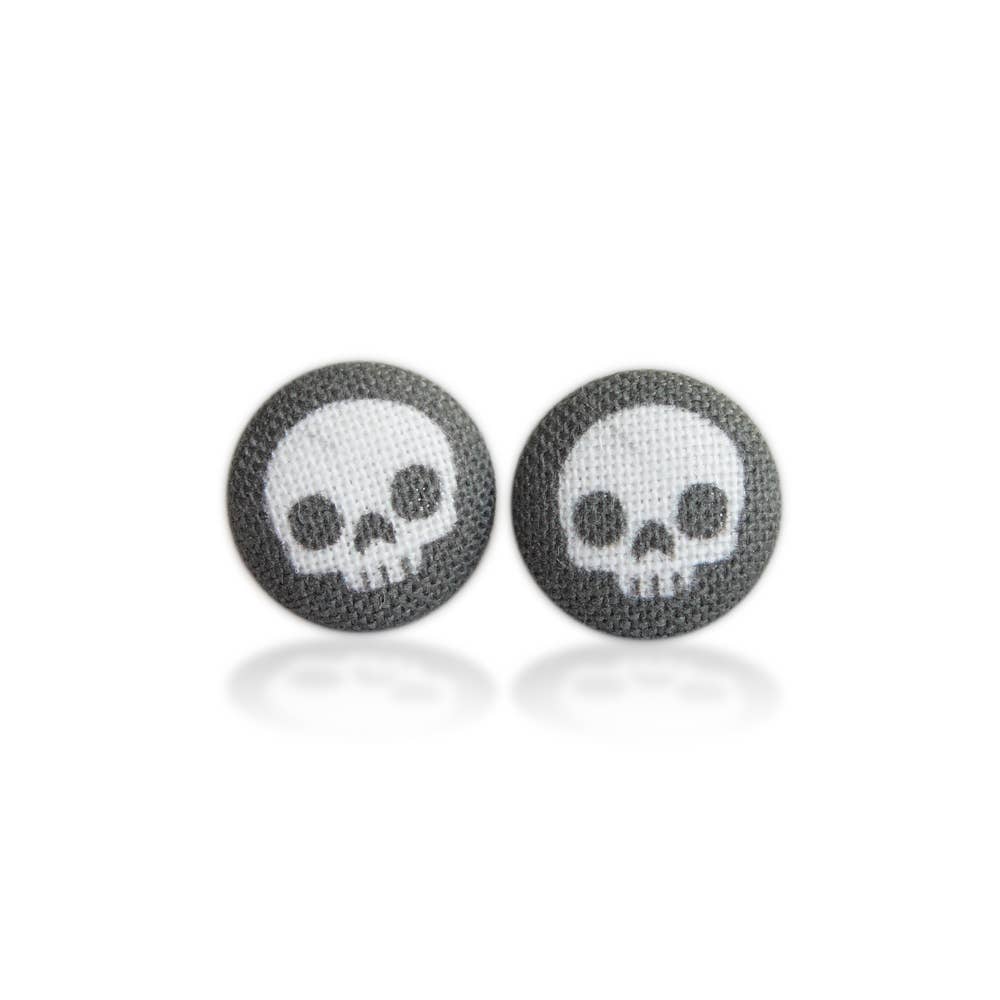 Black Skulls Fabric Button Earrings