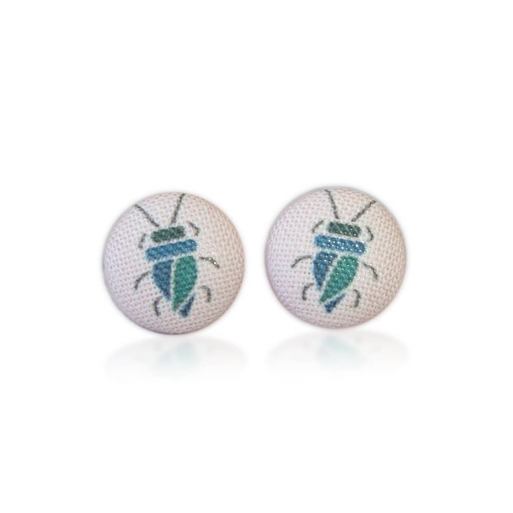 Beetle Fabric Button Earrings