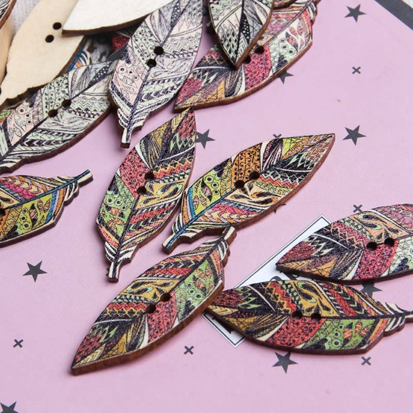 Wooden Feather Buttons, Wooden Button, Sewing Supplies, Bird