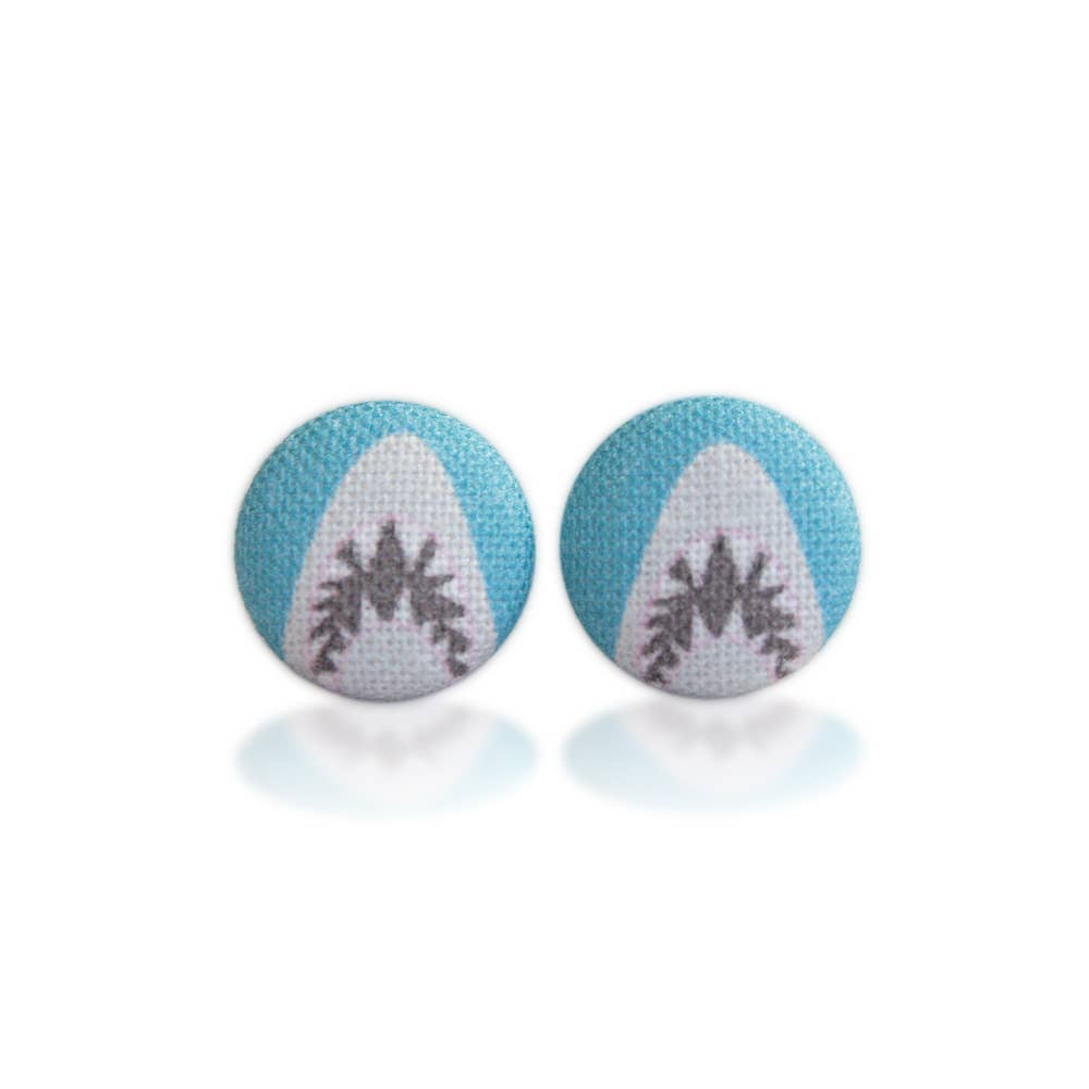 Shark Attack Fabric Button Earrings