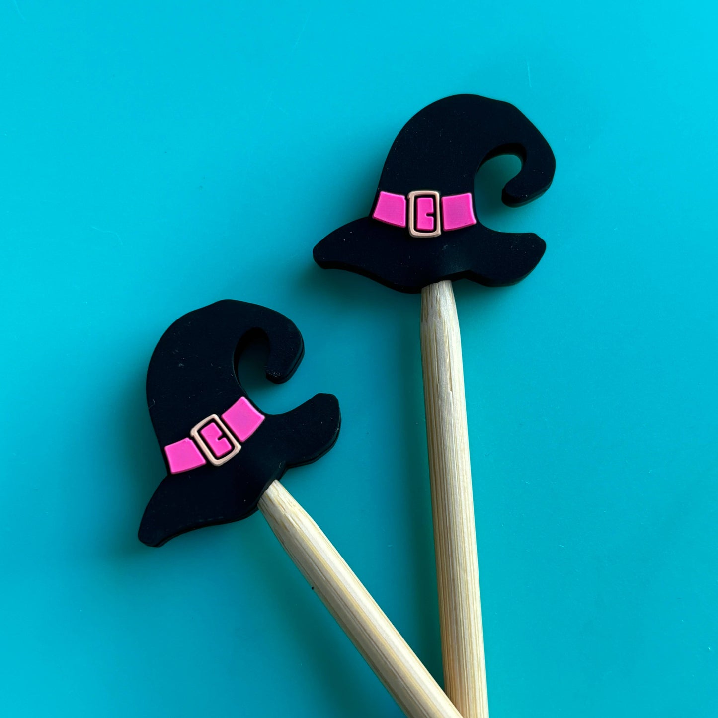 Knitting needle point protectors - Pink and Black Witch Hat