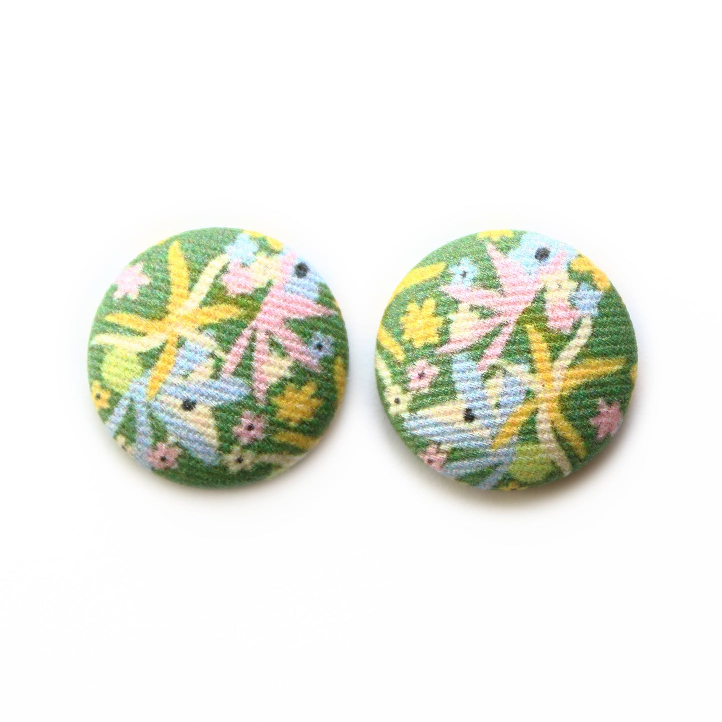Bold 7/8 Inch Prairie Calico Fabric Button Earrings