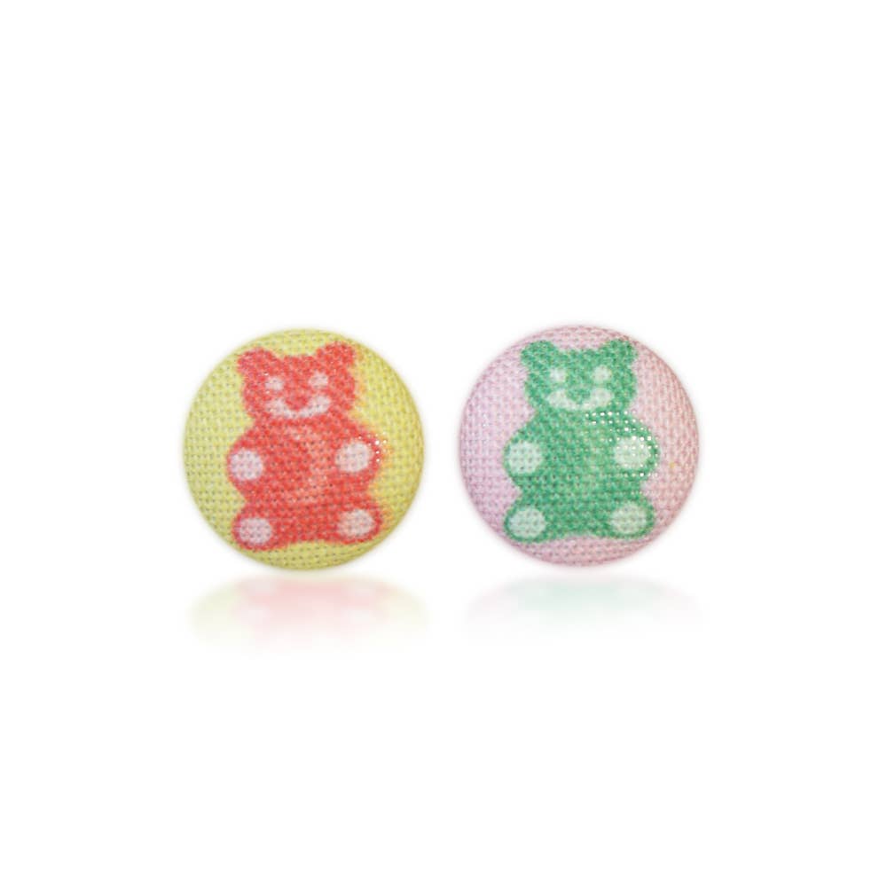 Gummy Bear Fabric Button Earrings