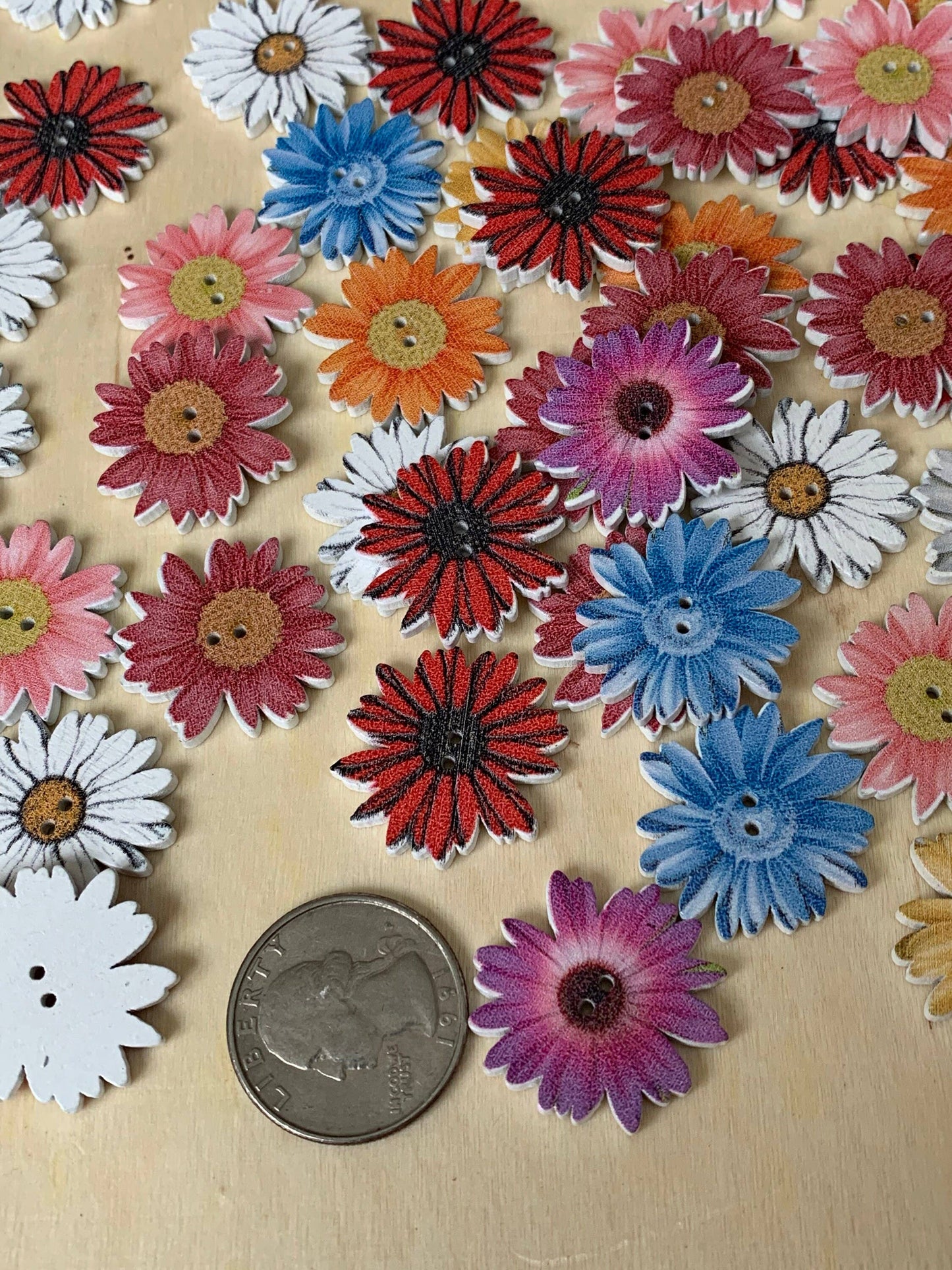 Wooden Buttons, 1 Inch, Daisy Buttons, Assorted Styles, Craf
