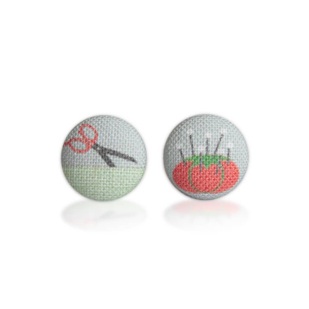 I LOVE Sewing Fabric Button Earrings