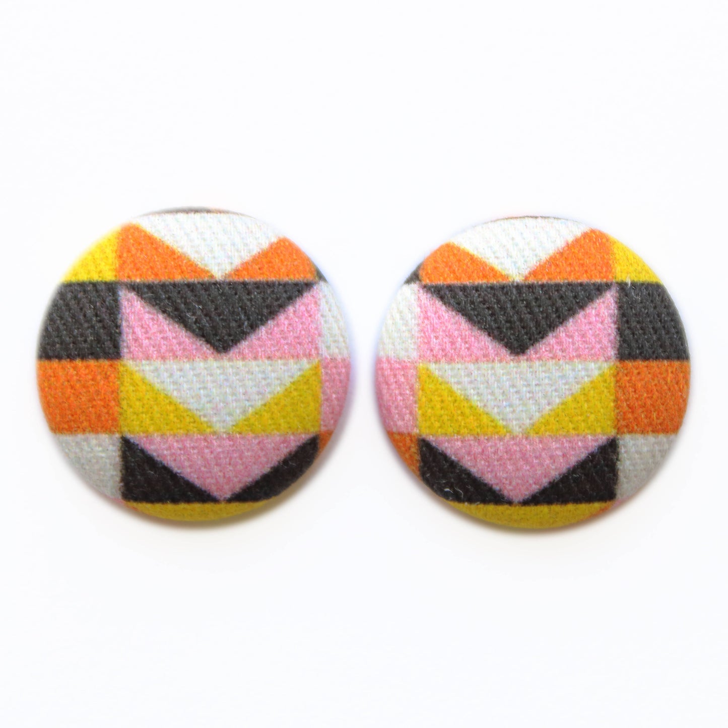 Bold 7/8 Inch Warm Mod Fabric Button Earrings
