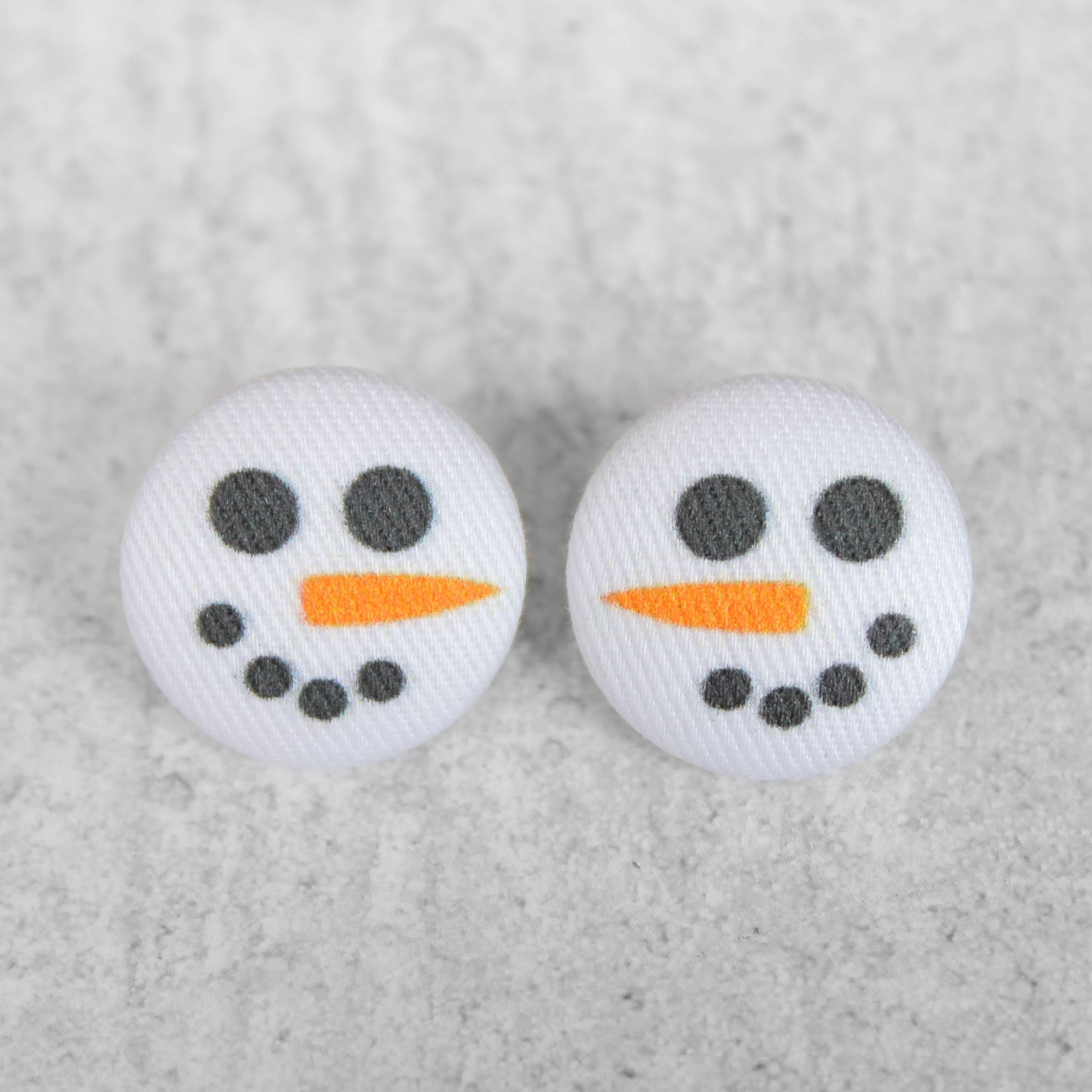 Bold 7/8 Inch Snow Man Face Fabric Button Earrings