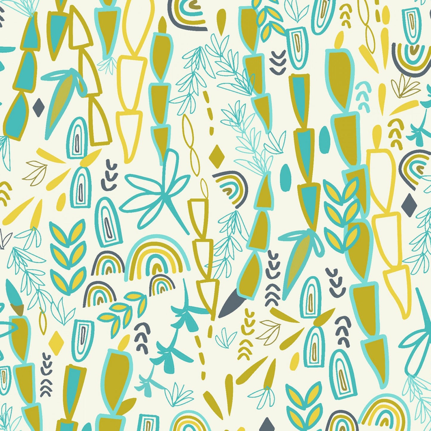 Clothworks Boho Garden Fabrics Cream Boho Garden Succulents