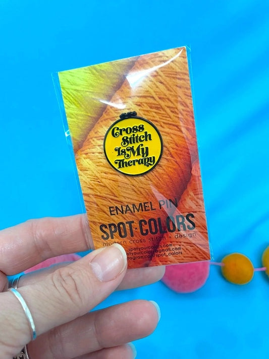 Cross Stitch is My Therapy Enamel Pin 1"