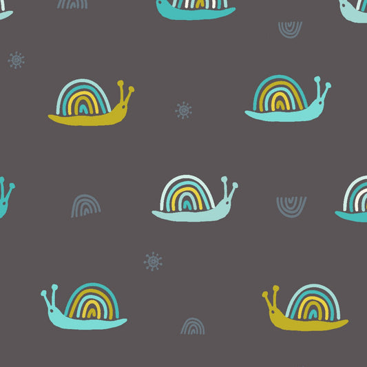 Clothworks Boho Garden Dark Brown Boho Garden Snails 1/4 yard