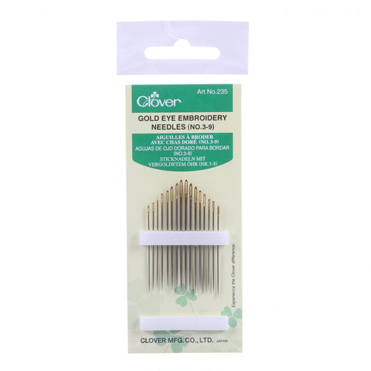 Clover Gold Eye Embroidery Needles 3-9