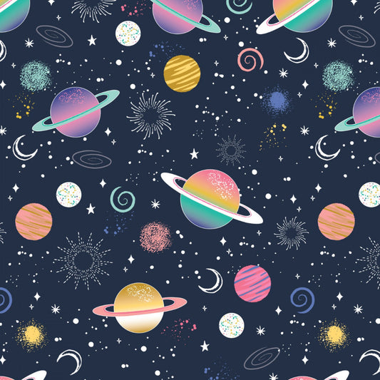 Camelot Fabrics - Minky Astral Solar System Navy 1/4 yard