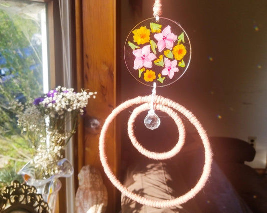 Dandelion and Lily - Macrame Suncatcher - Blush Pink