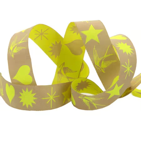 Tula Pink Fairy Flakes Ribbon 7/8in x 27yds Moonbeam