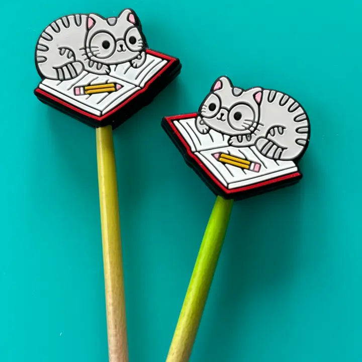 Knitting Needle Point Protectors Stitch Stopper Reading Cat