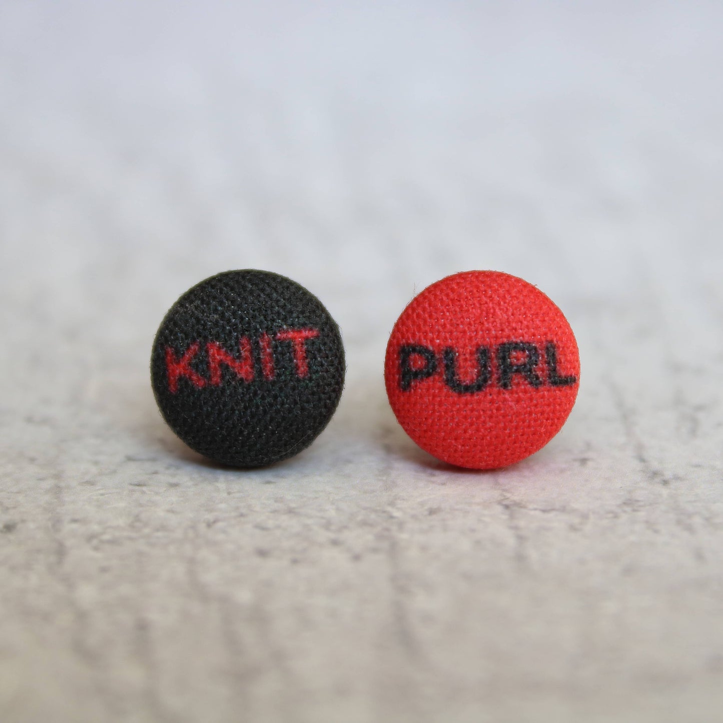 Knit Purl Punk Knitter Fabric Button Earrings
