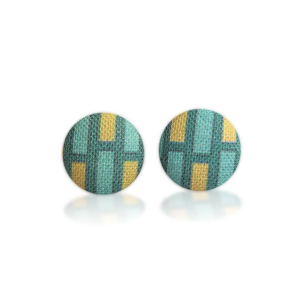 Geometric Blocks Fabric Button Earrings