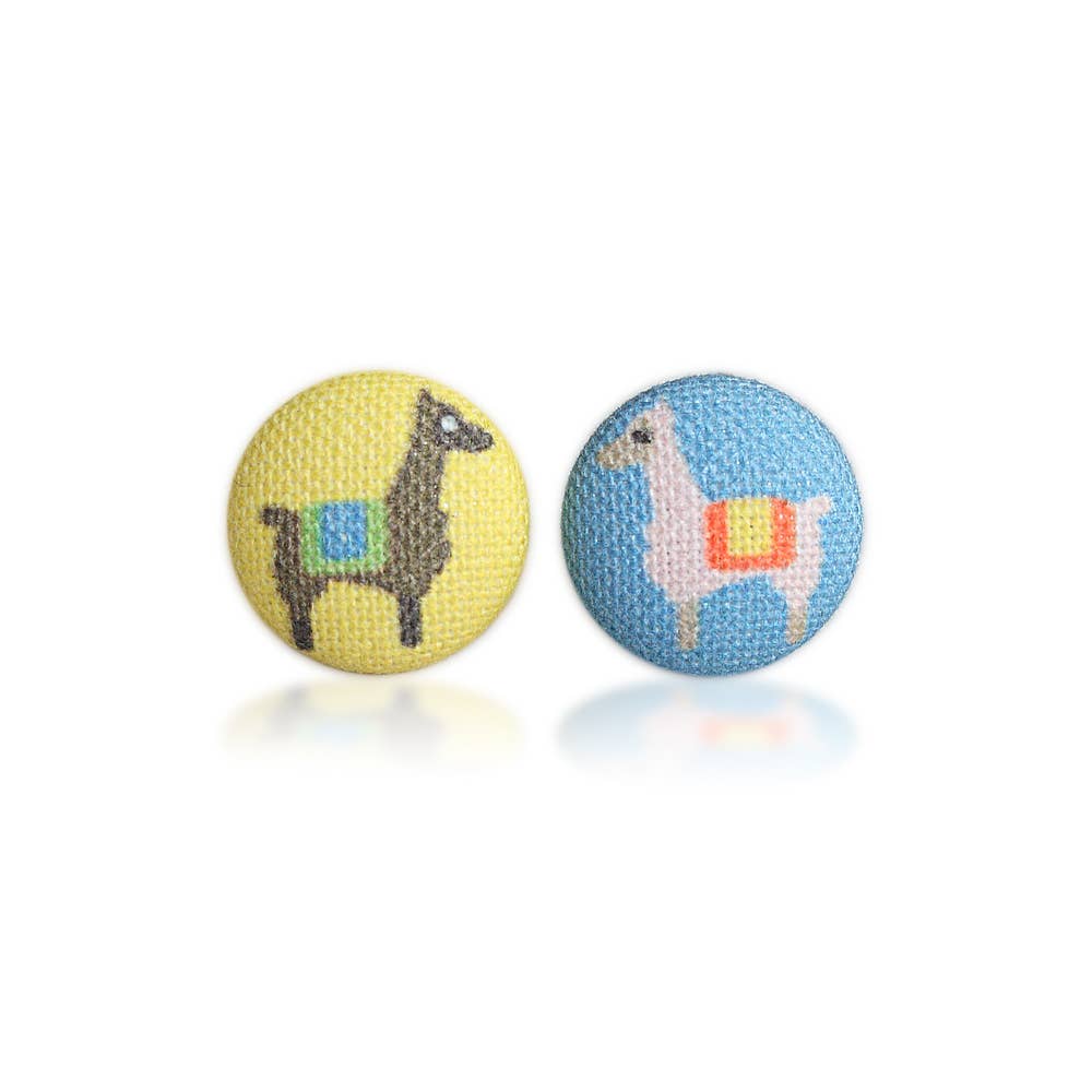 Llamas Fabric Button Earrings