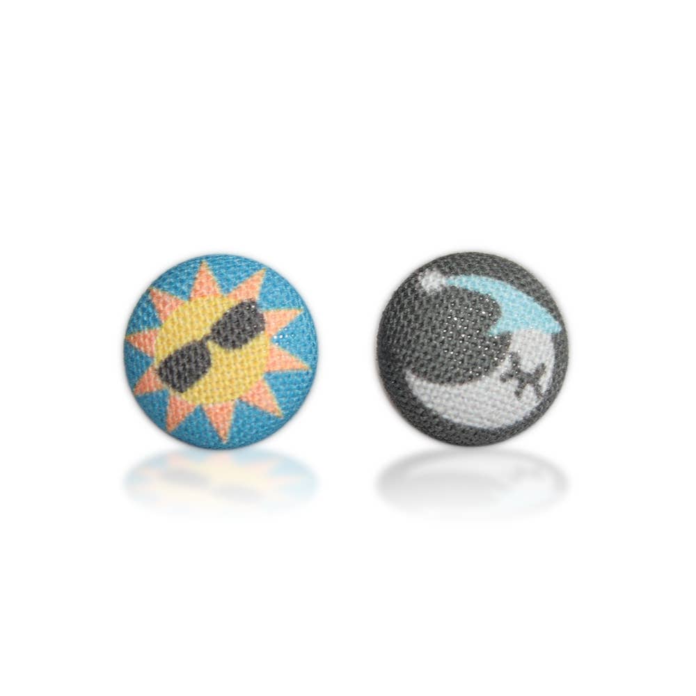 Sun and Moon Fabric Button Earrings