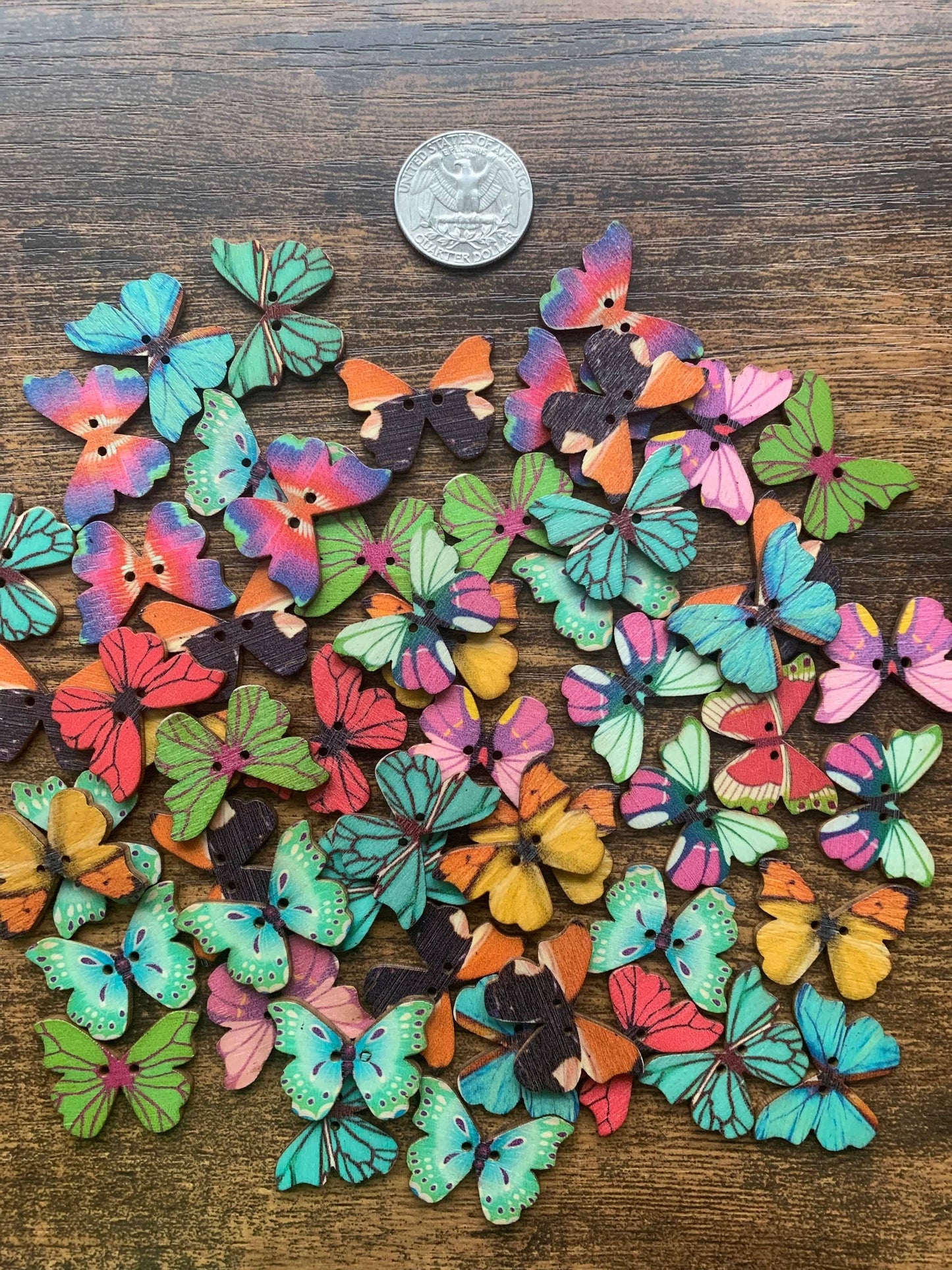 Wooden Butterfly Buttons, Assorted - Colorful Craft buttons